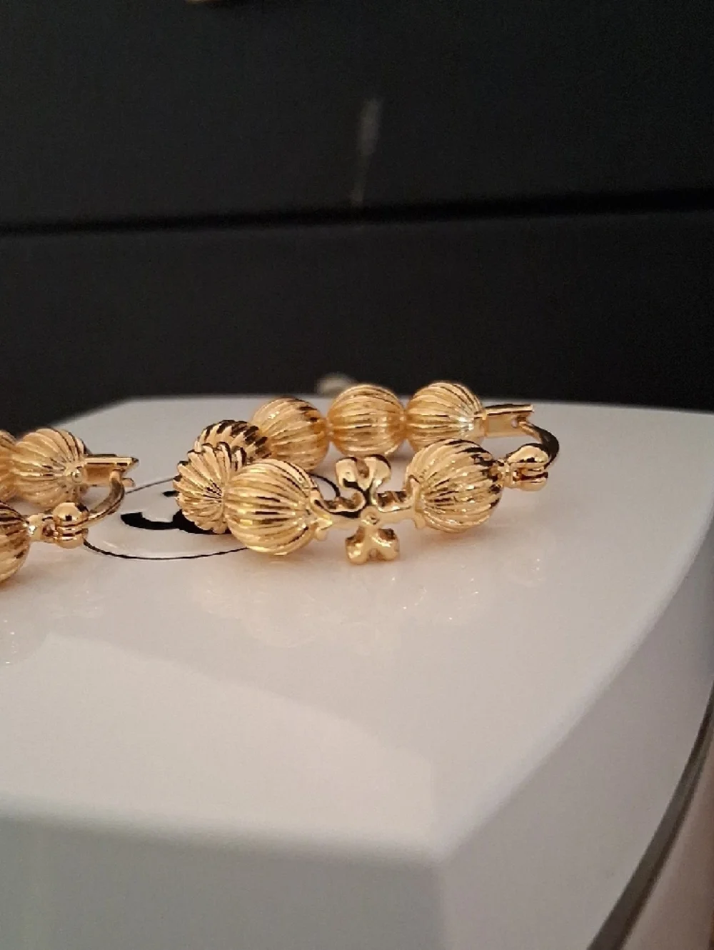 Tory Burch Gold Textured Bead Hoop Earrings